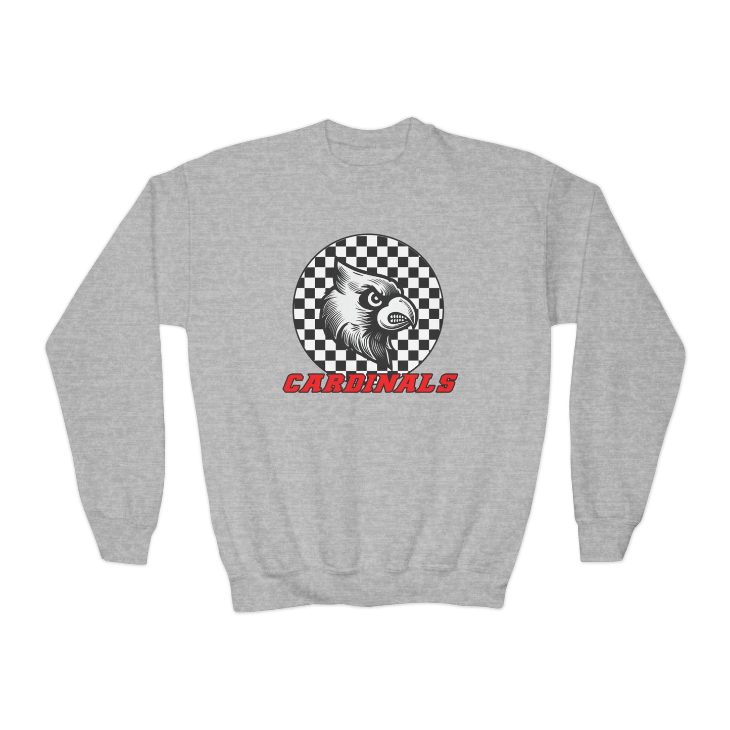 Vintage Cardinal Black and White Checkerboard Circle - Youth Crew Sweatshirt