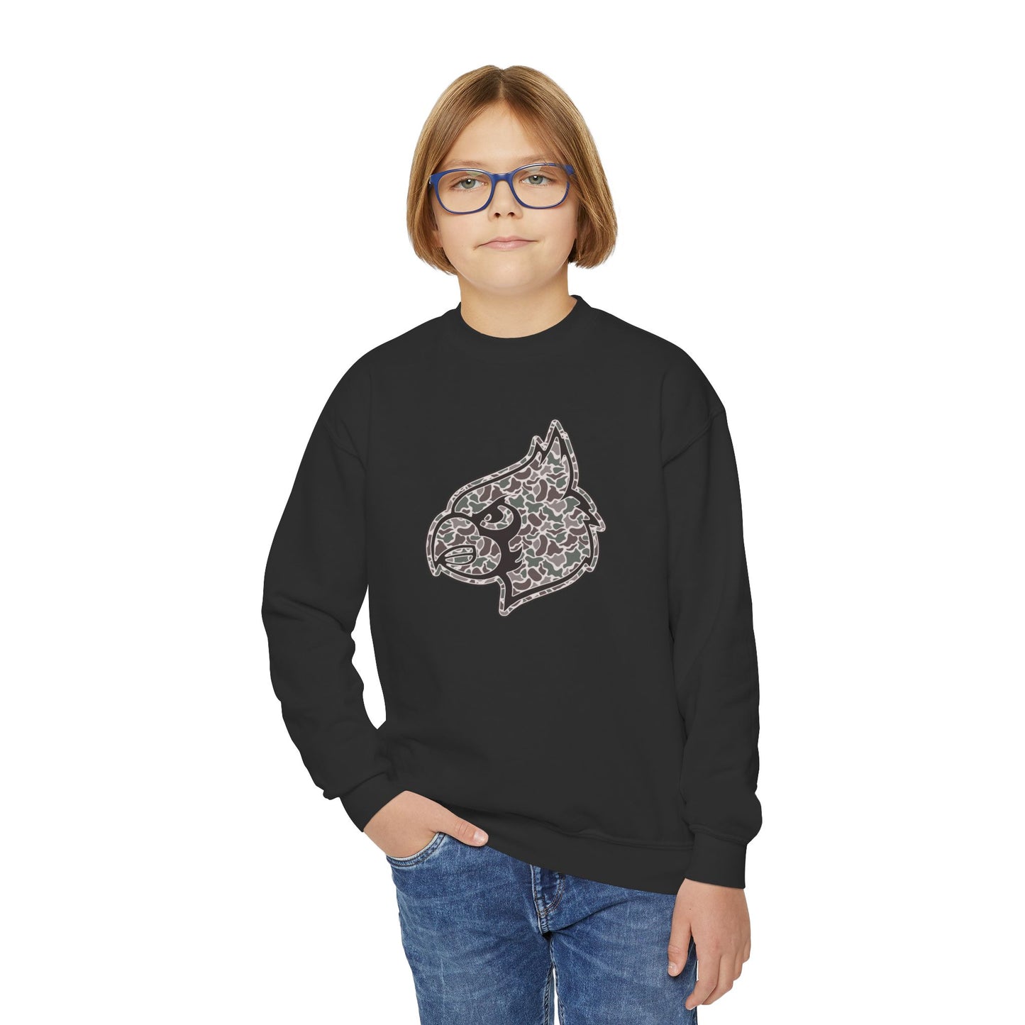 Old School Camo Cardinal - Youth Crew Sweatshirt