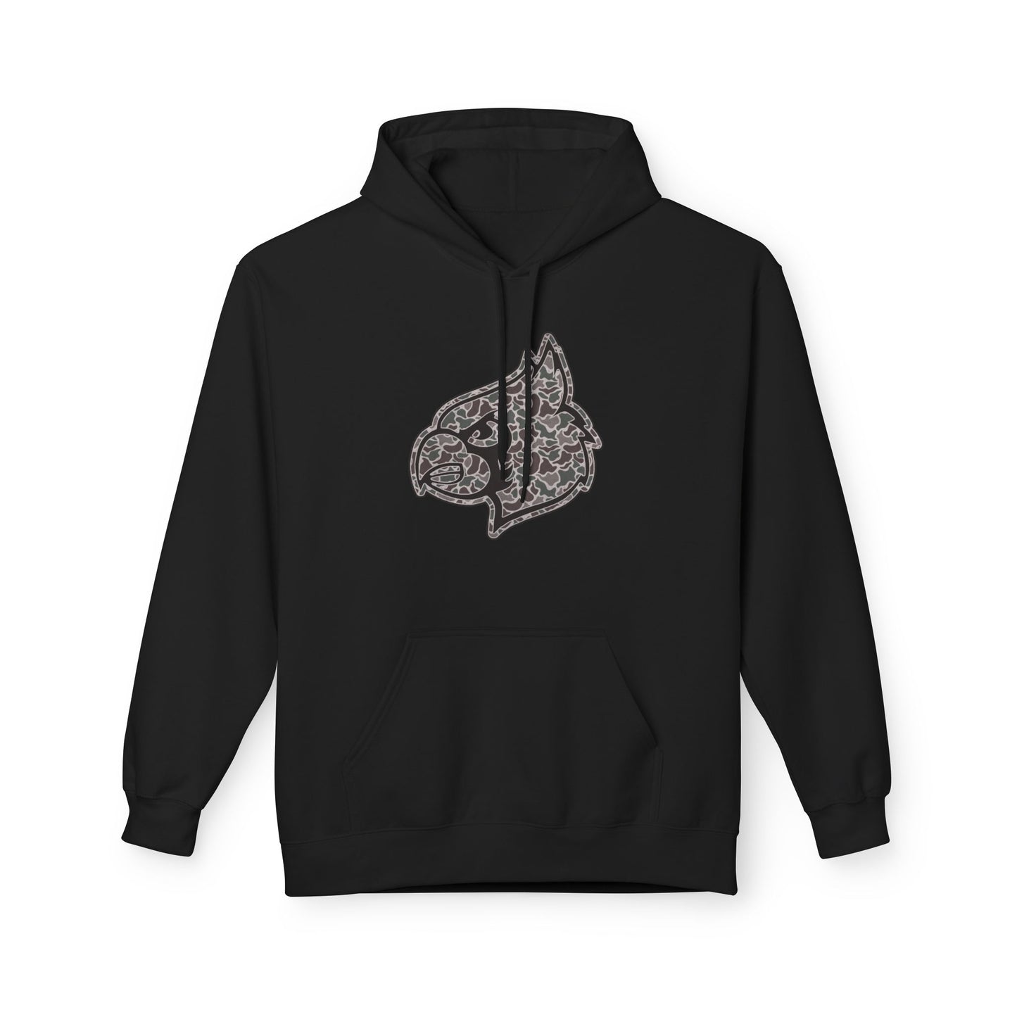 Old School Camo Cardinal Mascot - Midweight Softstyle Fleece Hoodie