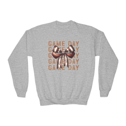 Game Day Football Bow - Youth Crew Sweatshirt