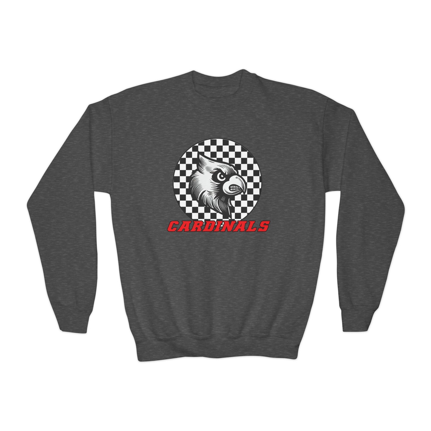 Vintage Cardinal Black and White Checkerboard Circle - Youth Crew Sweatshirt