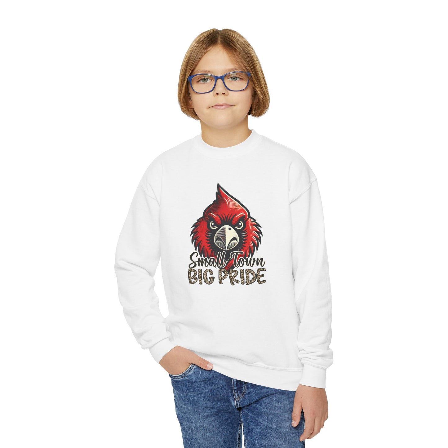 Small Town Big Pride Cardinal  - Youth Crew Sweatshirt