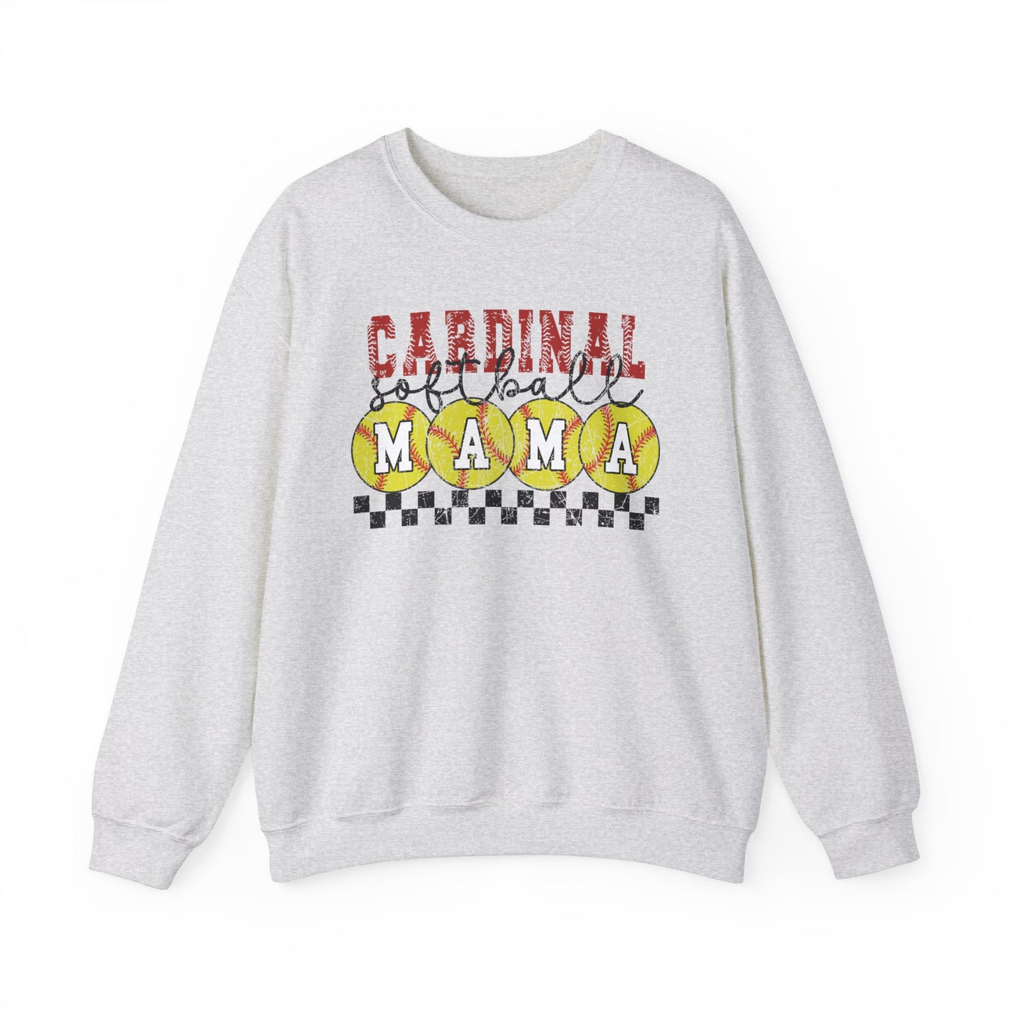 Cardinal Softball Mama Checkerboard - Unisex Heavy Blend™ Crewneck Sweatshirt