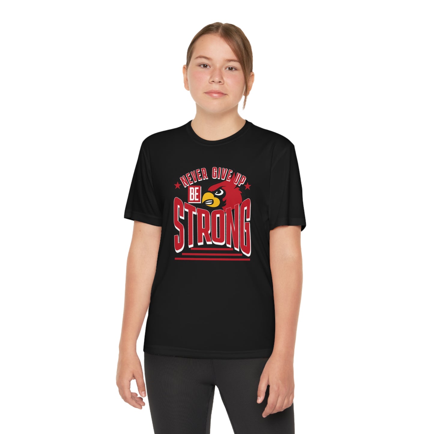 Never Give Up Cardinal - Youth Sport-Tek® Competitor™ Tee