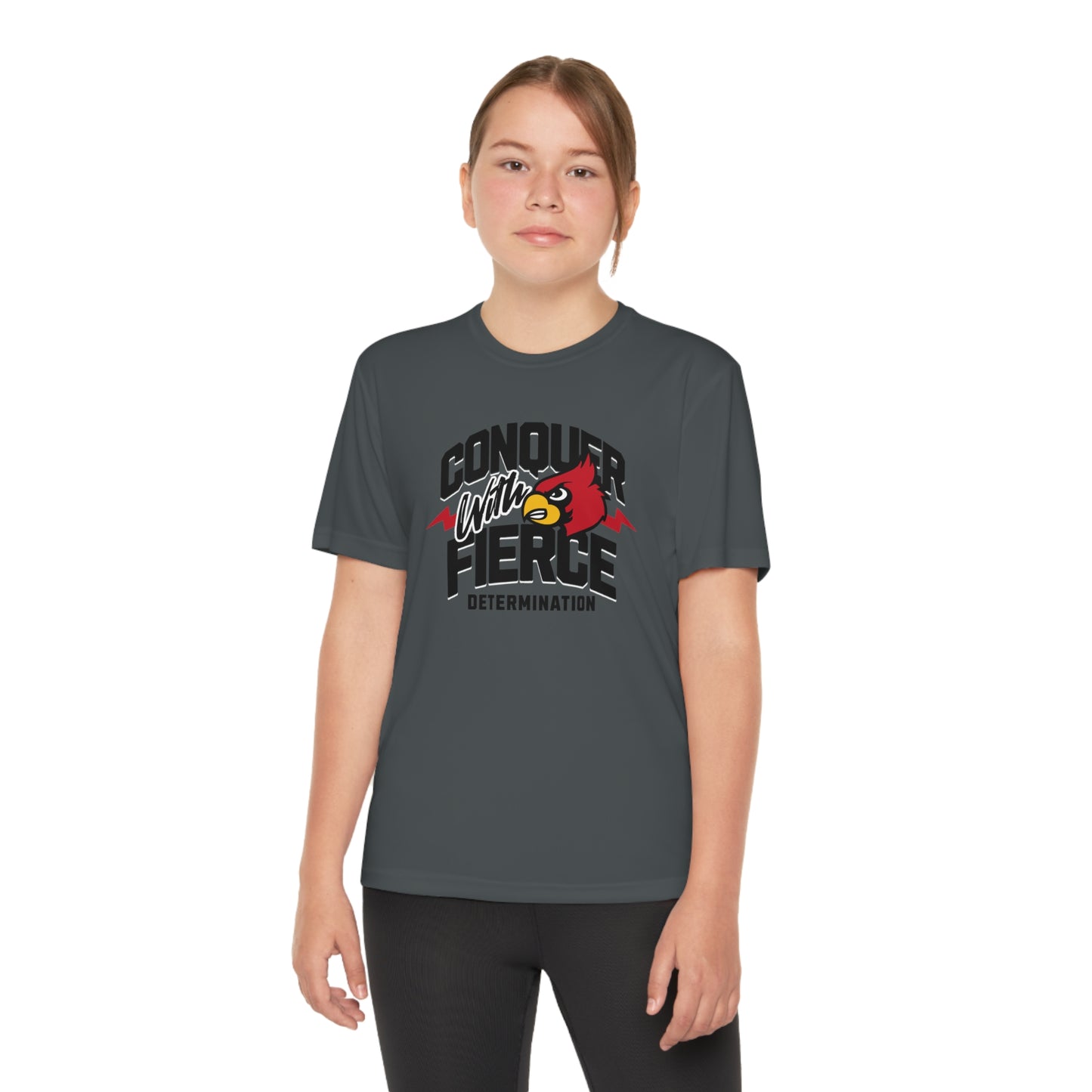 Conquer with Fierce Determination Cardinal - Youth Sport-Tek® Competitor™ Tee