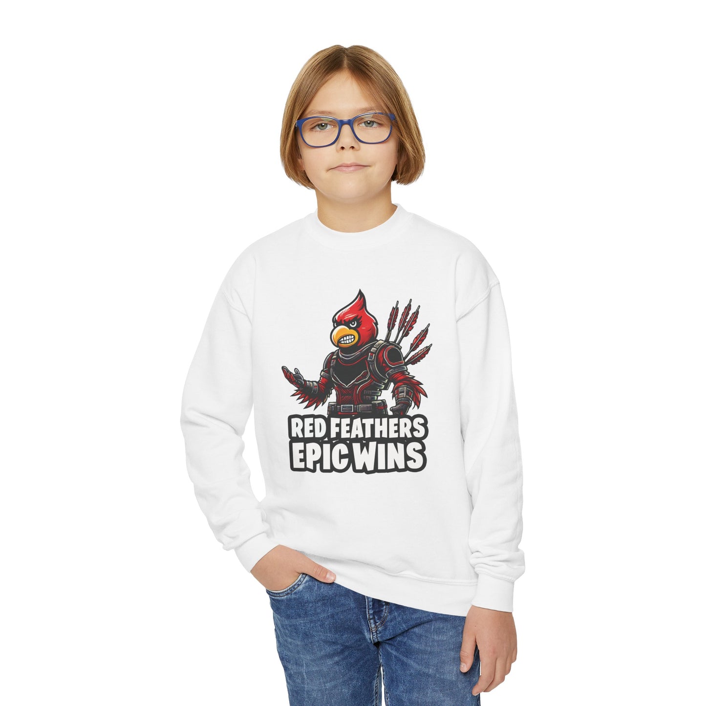 Red Feathers Epic Wins - Youth Crew Sweatshirt
