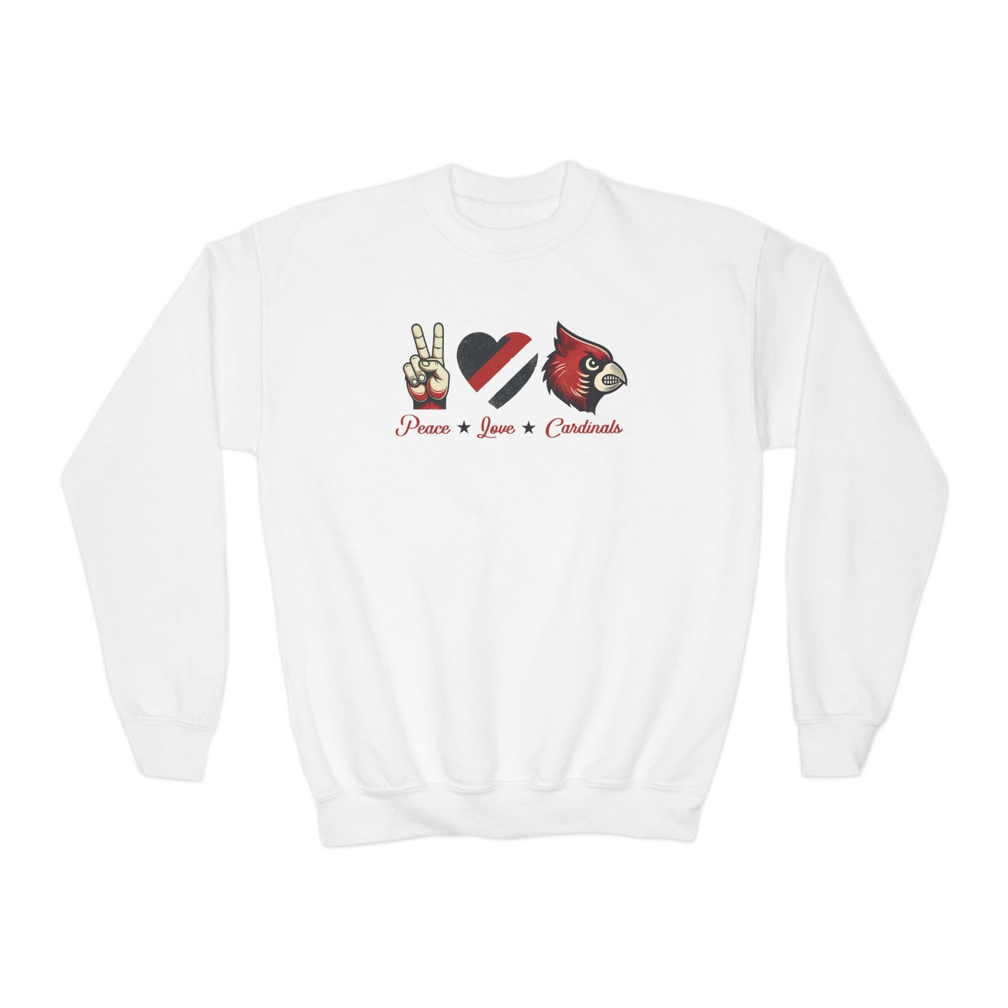 Vintage Peace Love Cardinals - Youth Crew Sweatshirt