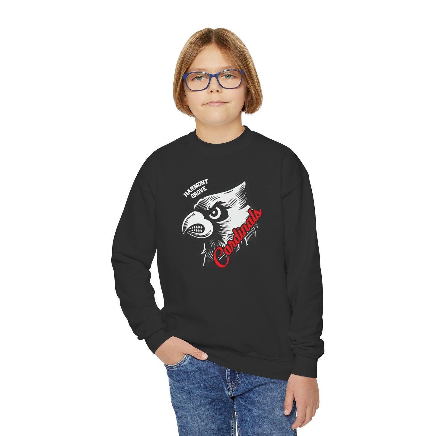 Harmony Grove Cardinals Mascot Inset - Youth Crew Sweatshirt