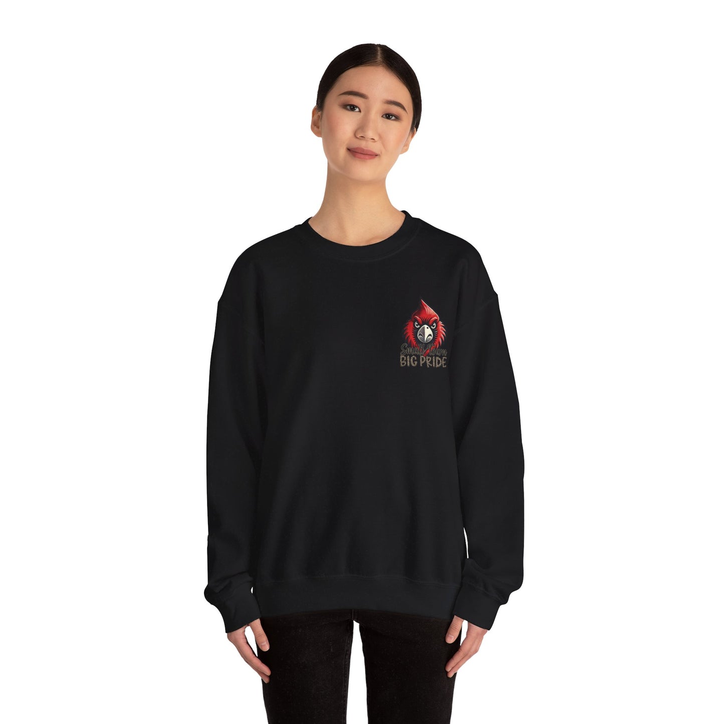Cardinal Small Town Big Pride Back Design - Unisex Heavy Blend™ Crewneck Sweatshirt