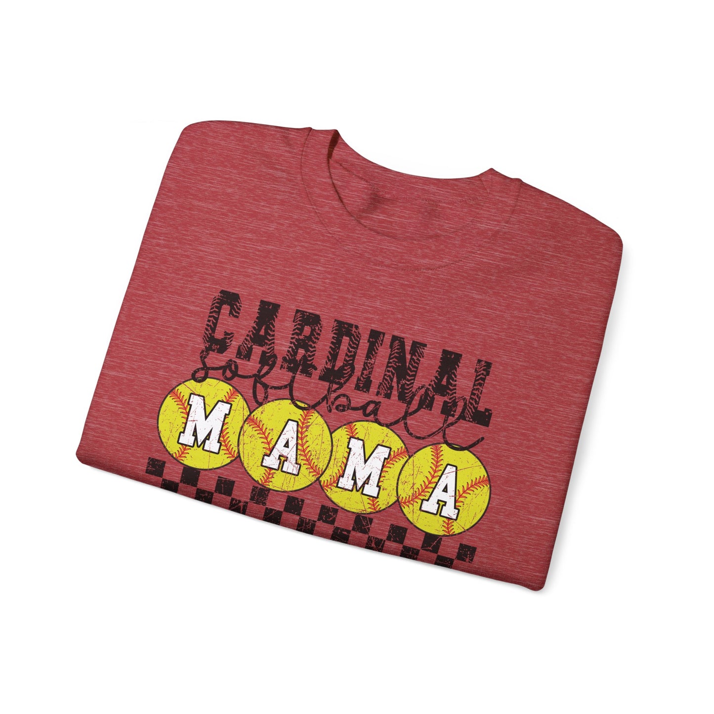 Cardinal Softball Mama Checkerboard - Unisex Heavy Blend™ Crewneck Sweatshirt