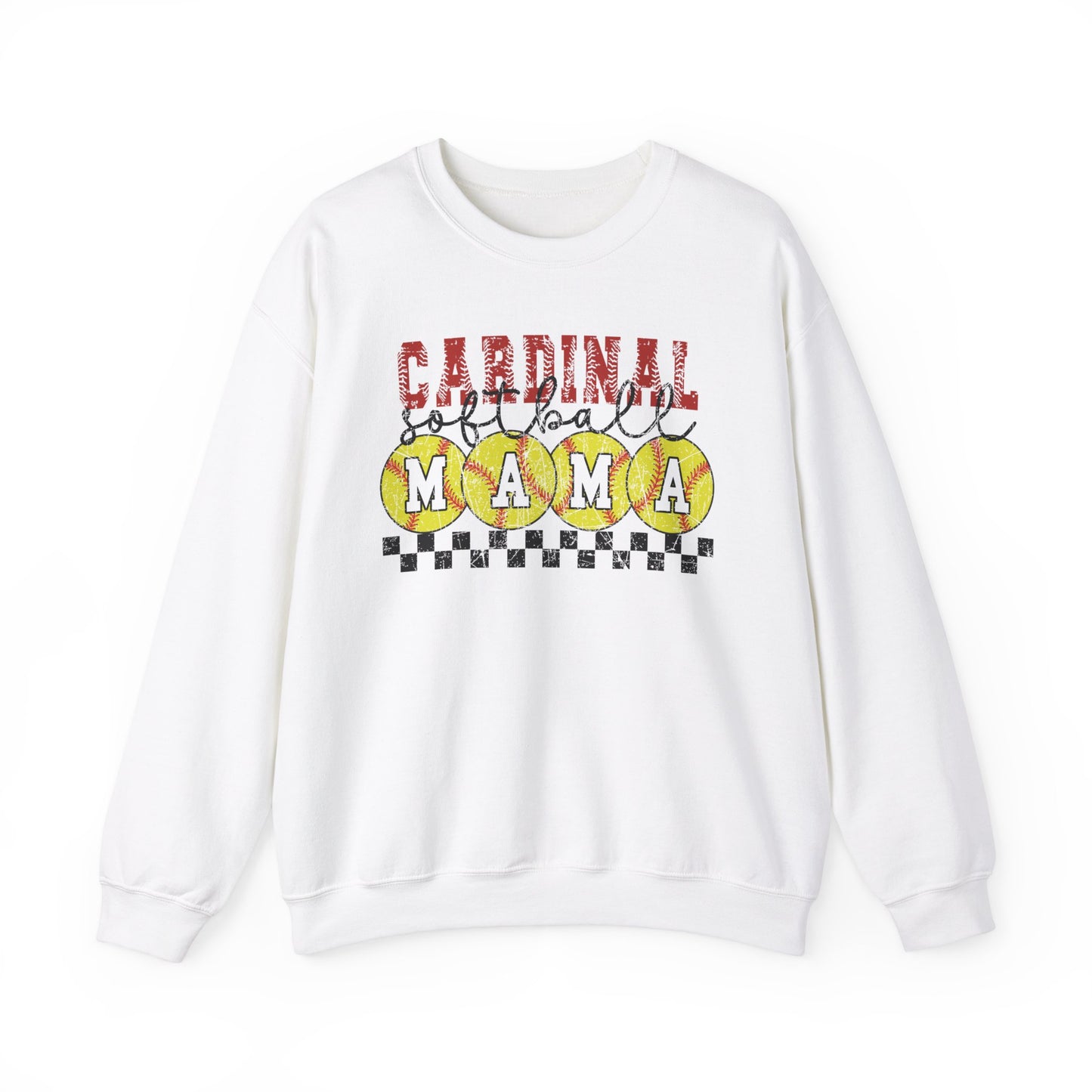 Cardinal Softball Mama Checkerboard - Unisex Heavy Blend™ Crewneck Sweatshirt