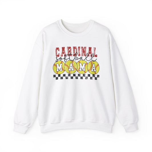 Cardinal Softball Mama Checkerboard - Unisex Heavy Blend™ Crewneck Sweatshirt