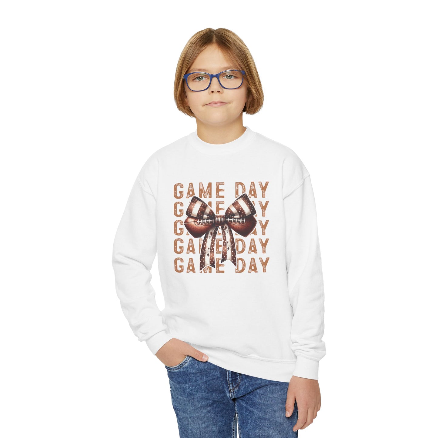 Game Day Football Bow - Youth Crew Sweatshirt