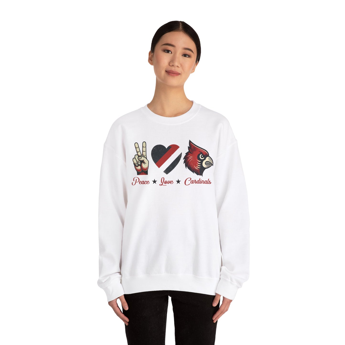 Vintage Peace Love Cardinals - Unisex Heavy Blend™ Crewneck Sweatshirt