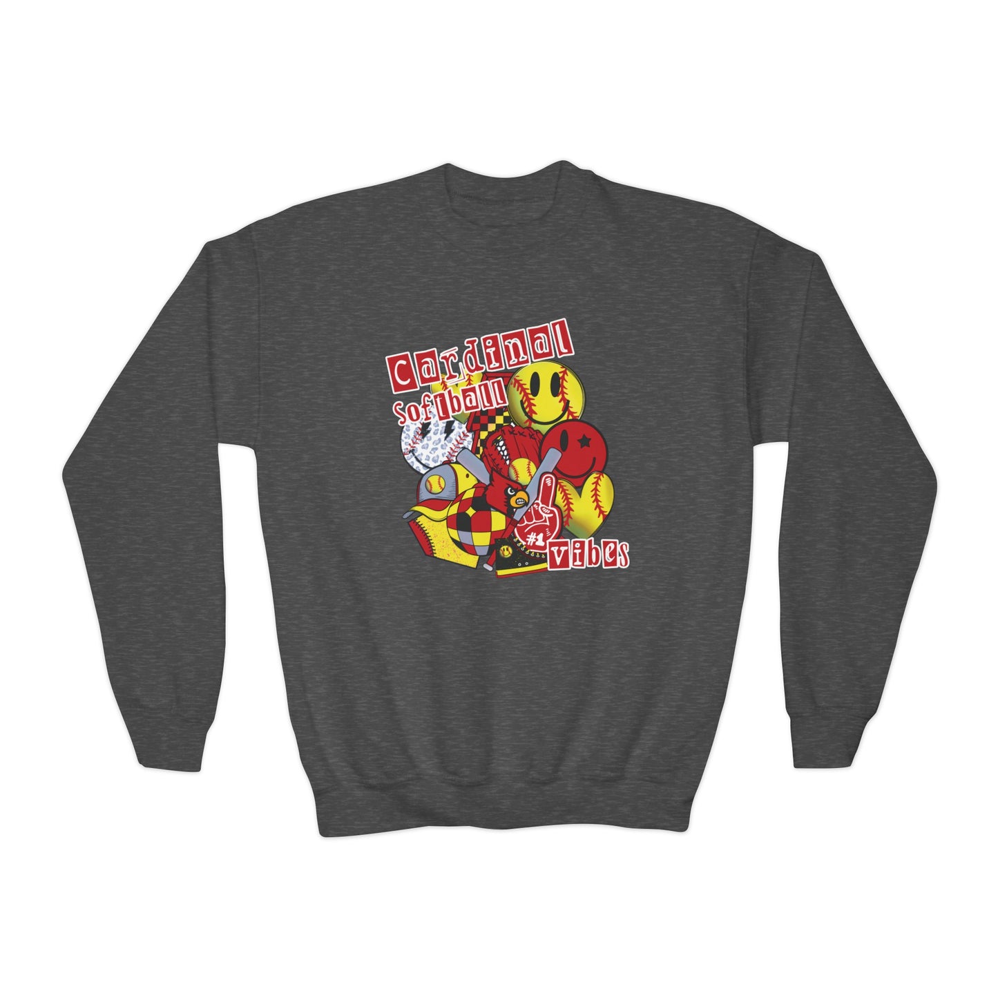 Cardinal Softball Vibes - Youth Crew Sweatshirt