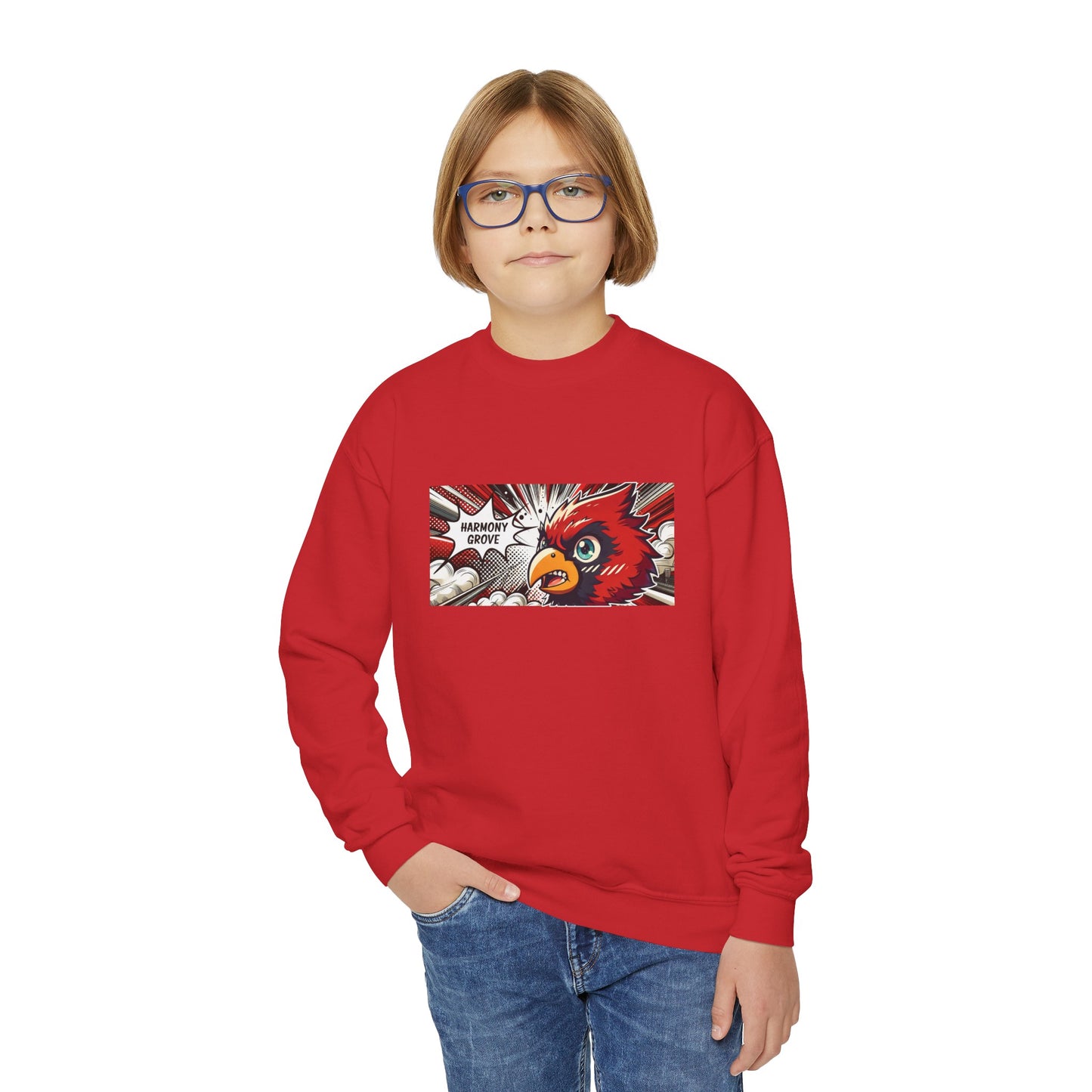 Harmony Grove Cardinal Comic Style - Youth Crew Sweatshirt