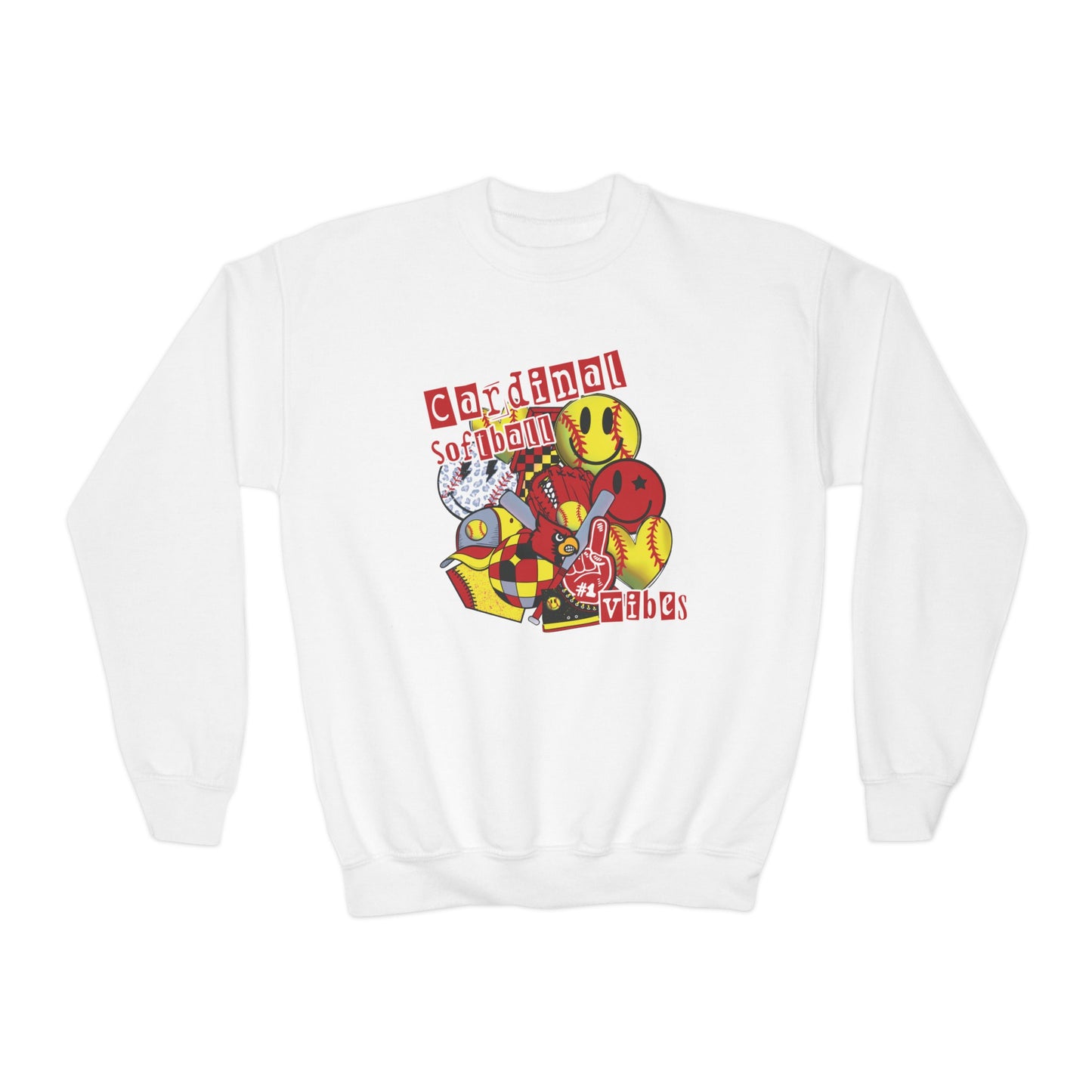 Cardinal Softball Vibes - Youth Crew Sweatshirt